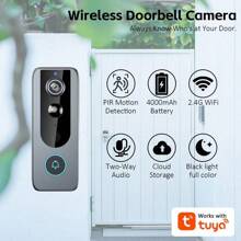 Sonnette vidéo intelligente sans fil Tuya - Système de sécurité domestique avec sonnerie, Wi-Fi 2,4 G, vision nocturne, audio bidirectionnel, notifications en temps réel, transformation vocale, stockage sur le cloud et carte SD pour une utilisation intérieure et extérieure, système de sécurité intérieur | Sonnette sans fil pour smartphone pour l'entrée