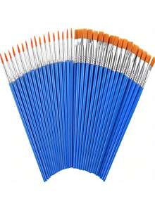 100 piezas de pinceles finos de nailon planos para pintar y arte, de vuelta a la escuela, útiles escolares - Azul - Ver 3