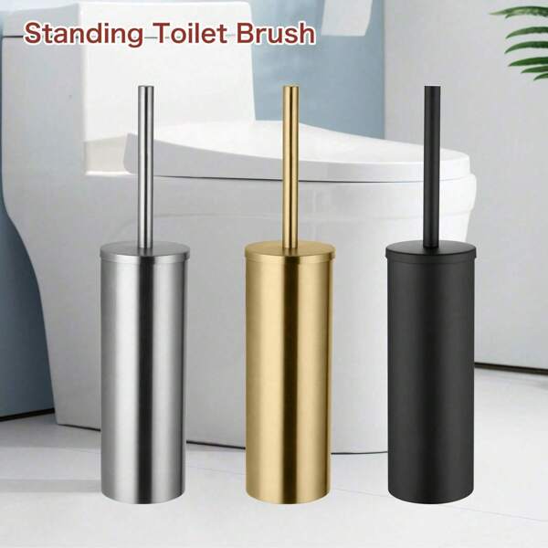 1 pièce Porte-brosse de toilette autoportant en acier inoxydable 304 doré brossé, brosse de nettoyage des recoins, porte-brosse de toilette mural compact, manche en acier inoxydable, disponible en or, noir et brossé