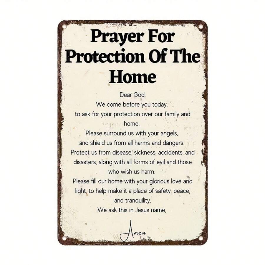 1pc "Prayer For Protection Of The Home" Wall Art Sign, 8x12" - Rustic Metal Tin Sign Ideal For Indoor/ Outdoor Use In Home, Office, Bar, Club, Theater, Cafe, Religious Wall Art | Home Decor | Uv Printed Art, Metal Wall Art Decor - Cổ điển - Xem 1