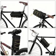 Adjustable Bike Handlebar Bag - Black, Multi-Compartment, Portable Front Frame Tube Bag For Cycling Essentials, Handlebar Mounted Bag, Smooth Cylindrical Design, Elastic Fixing System, Bicycle Bag