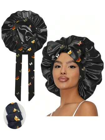 女士纯色印花丝绸光滑缎面软帽，适合日常休闲舒适发饰和睡眠帽