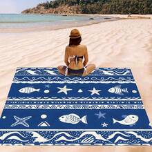 1 件海洋元素印花沙滩垫，防水防沙超大沙滩垫，轻便，适合成人旅行、露营和野餐 - 彩色 - 查看 3