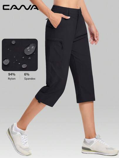 Cavva 女式防水七分裤透气速干轻便柔软中腰弹性侧边可调节袖口 5 个安全口袋徒步裤露营休闲