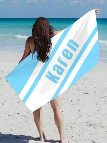 1 pièce Serviette de plage surdimensionnée en microfibre avec texte personnalisé, motif géométrique rayé minimaliste. Cadeau personnalisé pour les amis, les camarades de classe, la remise des diplômes. Couverture de plage/piscine/voyage , indispensable pour les vacances