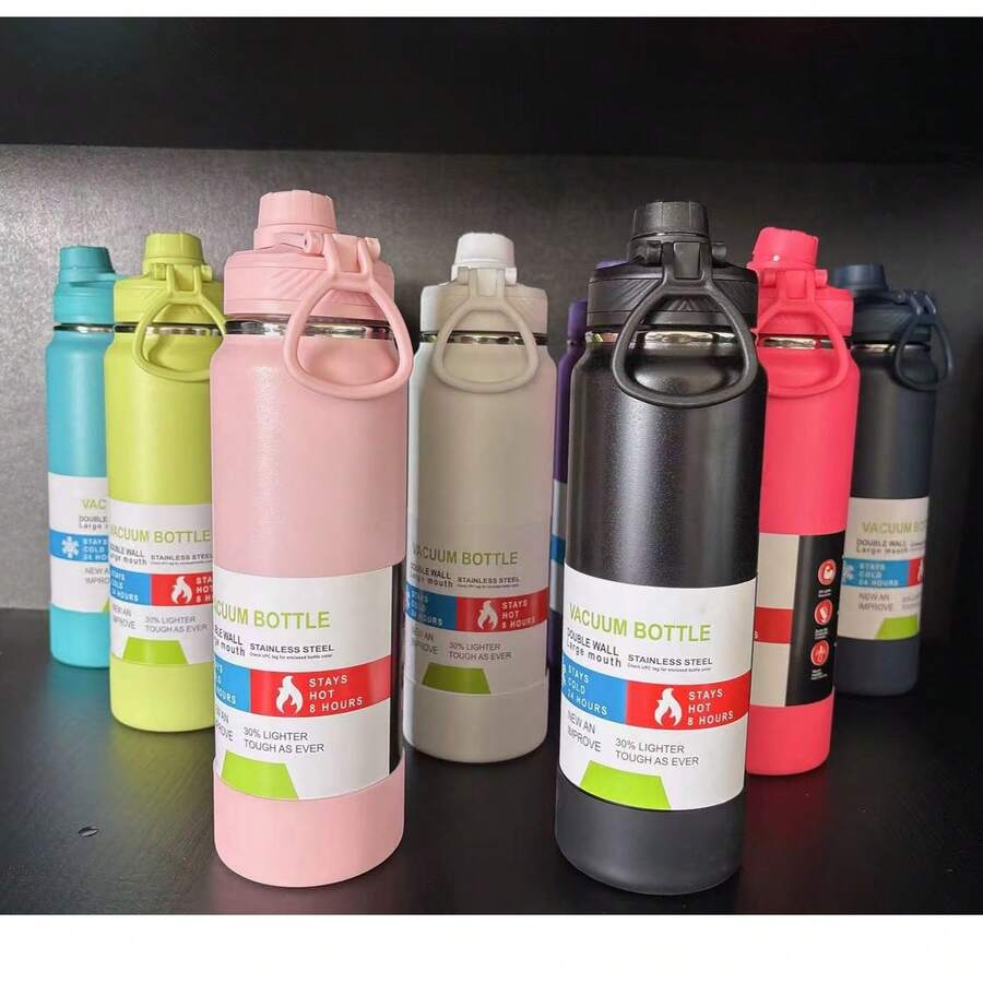 Thermal Bottle With Protective Cover 600ml 800ml 1000ml Spatial Hot & Cold Stainless Steel Insulation Large Capacity - Cor aleatório - 查看 1
