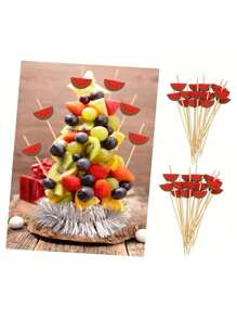 10/30/50/100/200pcs Watermelon Shaped Bamboo Skewers, Appetizer Picks For Fruit, Dessert, Burgers, Fruit Platters, Party Supplies