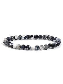 1 Stück Schwarzweiß Feuerachat Armband, Natürlicher Stein Krista ll Heilung Chakra Erdung Energie Schmuck für Frauen Männer, Geschenk für Ihn oder Sie