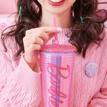 Miniso 775ml Barbie Colors Plastic Tumbler Double Layer Cup With Straw For Outdoor Travel Or School - Pink - View 2