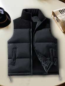 Men's Vest, Winter Warm Sleeveless Jacket, Fashion Patchwork Design, Business Casual Waistcoat - Black - View 2