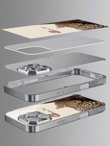 1pc Customizable Leopard Pattern Tempered Glass Phone Case, Compatible With Iphone 17 Air/16 Pro Max/15/17/13/12/11/XS Max/6 7 8 Plus, S20 FE/S21/S23 Ultra/S25 Edge, Personalized Gift For Holiday, Birthday, Couples, Pets, Friends, Family, Fashion High-Definition Protective Cover - Silver - View 5