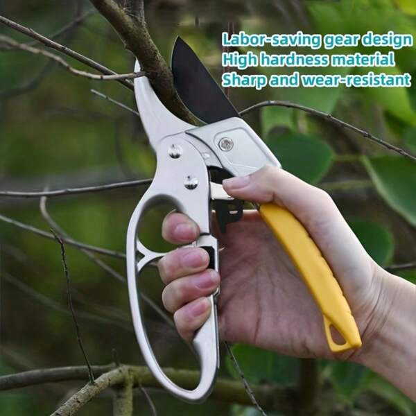 1pc Triple Speed Pruning Scissors, High Carbon Steel Gardening Scissors, Multifunctional Manual Pruning Tool, Suitable For Fruit Trees, Vegetables, And Flowers, Modern Style, Durable Carbon Steel, Suitable For Gardens And Courtyards