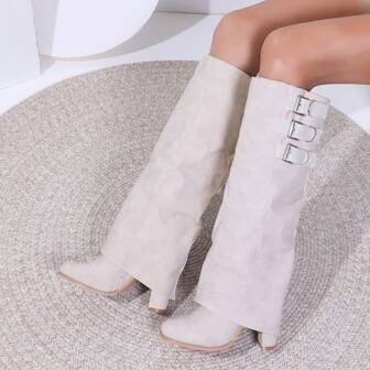 Fashion Show Stilettos Leather Boots For Women, New Autumn Design Buckle Strap Niche Long Boots