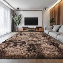 Plush Shaggy Rug For Living Room And Bedroom, Tie-Dye Coffee  Soft Fuzzy Long Pile Carpet For Dorm, Apartment, Or Home, Modern Cozy Area Rug For Home Decor - 紮染咖啡色 - 查看 5