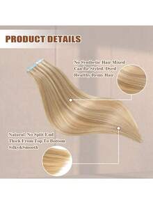 Tape In Hair Extensions Human Hair 20pcs/Pack/30g Remy Straight Invisible Tape Adhesive Hair Extensions Suitable For All People 10-24 Inches - S18/613 - View 3
