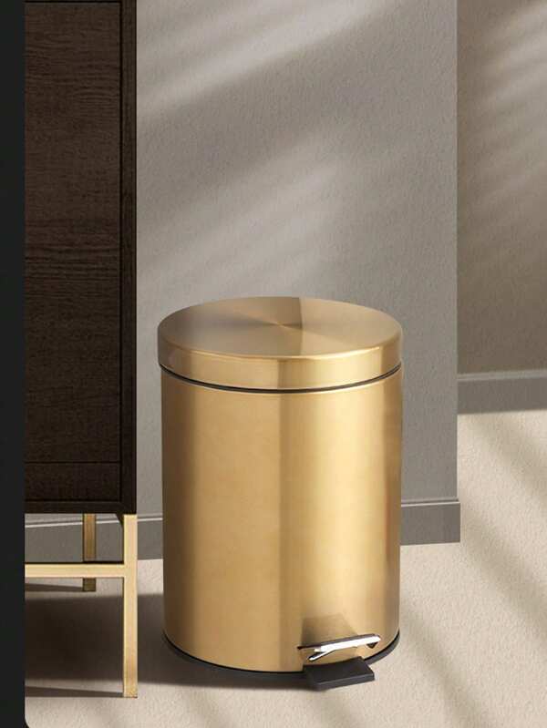 Heim- und Bürodekoration 3L Mini 5L runder Metall-Tretmülleimer, Abfalleimer, Behälter für Küche Bad Zuhause, abnehmbarer Inneneimer, gold