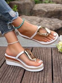 Damen Bohemien Mode leichte, vielseitige Sandalen mit Strass-Deko, Hanfseil, dicke Sohle und offenen Zehen, Sommer Riemen Deko Keilabsätze Strandschuhe