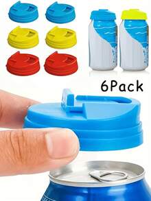 12/6 /3 件多色汽水罐盖 - 防漏可重复使用的塑料饮料保护器适合标准 2.4 英寸罐，易倾倒防溢塞，饮用无杂乱，汽水罐盖，有趣而充满活力的风格，多种颜色，彰显个性化 - 彩色 - 查看 10