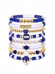 8pcs/9pcs Sports Themed Soft Pottery Beaded Bracelet Set, Accessories For Game Day And Sports Events - Game Day - View 7