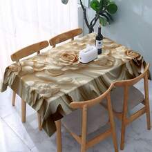1pc Elegant White Rose Polyester Tablecloth - Modern Art Design, Suitable For Restaurant Decor, Wedding, Picnic, Camping And Birthday Party, Wedding Tablescape, Refined Tabletop Setting, Woven, Polyester Fabric, Rectangle, Wedding Table Decor | Elegant Tabletop Decor | Tablecloth - Black - View 11