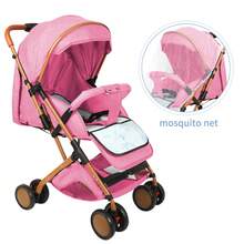 Stroller For Children, 3-In-1 Stroller, Lightweight Compact Stroller, Compact Folding Stroller, Backrest Adjustable To A Lying Position, With Basket, Quick-Folding System, Mosquito Net, Shoulder Straps, Load Capacity: 30 Kg - Hồng - Xem 6