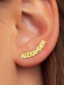 1 Pair Of Silver Custom Personalized Stainless Steel Name Earrings Y2K Hip Hop Style, Custom Lettering Design For Women - Perfect Birthday Gift