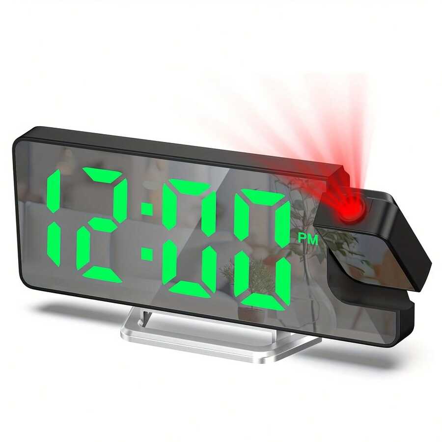 LED 数字投影闹钟,带 180° 可旋转投影仪贪睡、日期、温度显示、可调亮度、USB 供电,非常适合卧室和办公室,适合深度睡眠者(不含适配器/电池),卧室闹钟|现代闹钟|塑料钟房间装饰卧室装饰宿舍装饰返校学校装饰学校惊喜家居装饰学校用品 - 彩色 - 查看 1