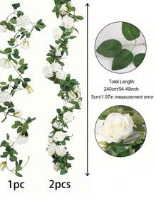 1/2Pcs Silk Rose Vine Wreaths, Artificial Flower Wreaths, Fake Rose Wreaths. Suitable For Spring And Summer Decoration, Mother's Day, Wedding Floral Dining Tables, Cabinet, Desktop, Room Decor, Centerpieces, Restaurant Decor, Home Decor,Table Centerpieces, And Party Decor,Wedding Decor, Living Room Home Decor,And Staircase Decoration.Gift.