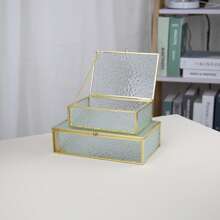 Metal Edged Glass Jewelry Box With Diamond Pattern, Storage Box For Home Use, Gift For Valentine's Day