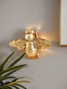 1 pieza Colgante de pared con forma de abeja dorada creativa y única, decoración de insecto con marco hecho a mano, decoración para el hogar/fiesta/museo de insectos, regalo distintivo para entusiastas de los insectos - Dorado - Ver 11