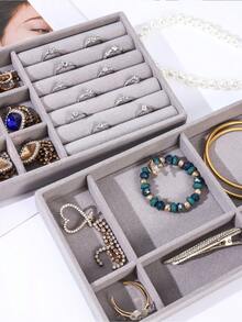 4 Peças/Conjunto Bandeja de Joias, Organizador de Joias com Gavetas Empilháveis, Caixa Organizadora e Expositor Multifuncional de Joias e Acessórios, Bandeja de Joias de Veludo, Bandeja de Joias com Grade, Adequado para Brincos, Colares, Pulseiras, Anéis, Diversos Tamanhos, Organizador de Joias - Multicolorido - Visão 4