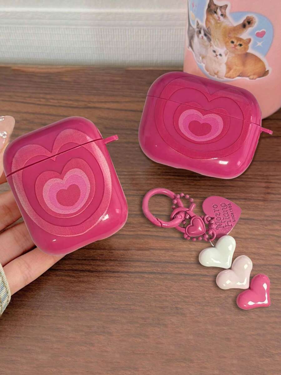 1 pieza Carcasa decorativa con colgante con forma de corazón rosa compatible con AirPods Pro 1/2/3/4