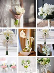 6/10 pièces Fleurs blanches pures Fleurs de lys de calla artificielles pour centres de table de mariage, décorations de douche nuptiale et d'accueil à la maison