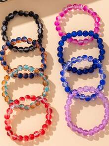 مجموعة أساور مصنوعة يدويا من حبات متعددة الألوان مطلية ومشققة بقياس 8 مم، مجوهرات صداقة للنساء