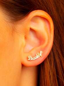 1 Pair Of Silver Custom Personalized Stainless Steel Name Earrings Y2K Hip Hop Style, Custom Lettering Design For Women - Perfect Birthday Gift