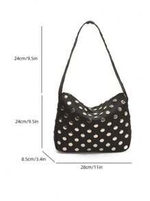 peach tree Women's Tote Bag, Shoulder Bag With Rivets, Casual And Minimalist Style, Large Capacity Foldable Shoulder Bag, Suitable For Daily Commute, Shopping, Travel, Party, Makeup Storage, Gift For Girlfriend, Handbag, Best Autumn Inspiration, Peach Tree