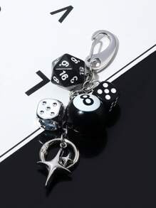 Handmade Y2K Style Destiny Dice Keychain With 8 Ball Pendant - Unisex Subculture Bag Charm & Fashion Accessory Cross