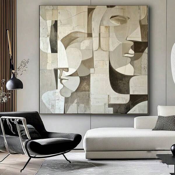 1 peça de pintura abstrata bege sem moldura, arte de parede em estilo moderno, adequada para sala de estar, quarto, escritório, decoração de sala de jantar, pôster de decoração de quarto, pintura de decoração de lareira, pintura em estilo boêmio, pintura em tela, pintura de parede de sofá, pintura a óleo moderna