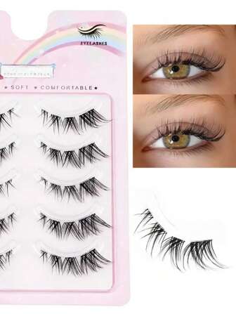[Reusable Lashes] Slanted Cat Eye False Eyelashes | 5 Pairs | 0.07mm Thin | Reusable, Voluminous | Daily Wear, Parties, Cosplay | 6-15mm
