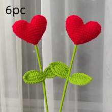 2pcs/6pcs/10pcs Hand Crocheted Heart Floral Bouquet - Handmade Yarn Heart Flowers With Green Stems, Ideal For Valentine's Day, Mother's Day, Graduation, Thanksgiving, Birthday Gifts And Special Occasions - Home Decor