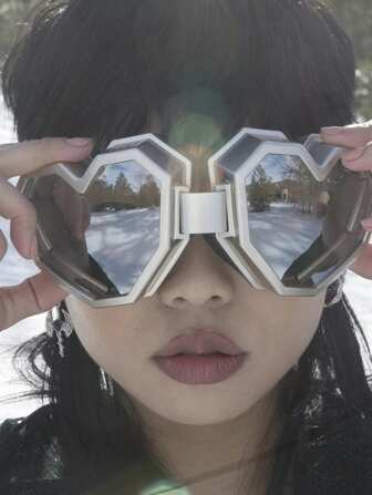 1 件心形超大时尚护目镜，个性化 Y2K 滑雪护目镜，适合滑雪运动时尚眼镜