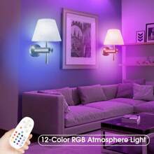 Lampe murale sans fil et rechargeable, 12 RGB Lampe murale avec chargement sans fil et télécommande, Lampe murale sans fil à intensité réglable, Ampoule de veilleuse magnétique pour chambre à coucher et salon