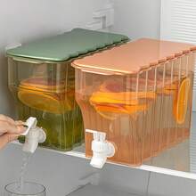 1 件大容量带开关水龙头冷冻饮料分配器 - 耐用塑料柠檬水、果汁和冷饮冰箱 - 便携式户外野餐、派对和烧烤冰箱，适合春季郊游、节日聚会、家庭聚会冷却配件 | 透明设计 | 盖分配器，冰箱饮料分配器