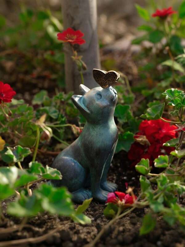 1pc Rustic Resin Cat Memorial Statue With Butterfly - 7.87 Inch Outdoor Garden Tombstone Marker For Loss Of Cat, Weather-Resistant Pet Memorial Figurine For Garden, Patio, Or Cemetery Decor, Memorial Decorations For Graves