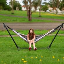 SZHLUX Double Hammock With Stand Included 450lb Capacity Steel Stand, Premium Carry Bag Included And Two Anti Roll Balance Beam