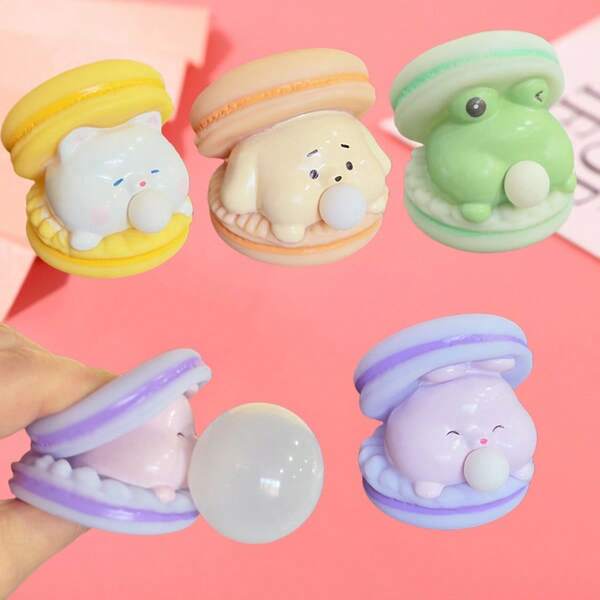 1pc Cartoon Macaron Squeeze Toy, Hamburger Stress Relief Squeeze Toy For Office Prank, Cute Children Squeeze Toy, Festival/Birthday Gift
