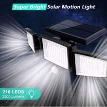 Tuffenough Solar Outdoor Lights 2500LM 210LED Security Lights,3 Heads Dimmable SpotLights With 3 Modes,IP65 Waterproof(1 Packs) - Upgraded (1Packs) - View 2