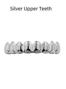 1 peça/2 peças Grillz de dentes com glitter de Hip-Hop, Cor Dourada com 8 dentes superior e inferior, Acessórios de fantasia de rapper unissex para festa de Halloween