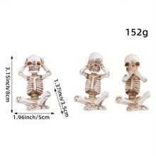 1 set de 3 pièces Décoration d'Halloween pour la maison, Squelette ne voit pas le mal, n'entend pas le mal, ne parle pas le mal. Convient pour le bureau, le salon, la chambre, la décoration d'ambiance du bureau de bar. Figurines en résine artisanales à collectionner, ensemble cadeau créatif.