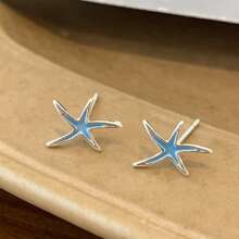 1 Pair Summer Beach Vacation Style Blue Stafish Dangle Earrings For Women Girls,Suitable For Party Gifts Daily Wear